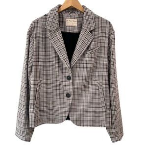 We the Free People Cali Plaid blazer M black grey pink Boxy Single Breasted